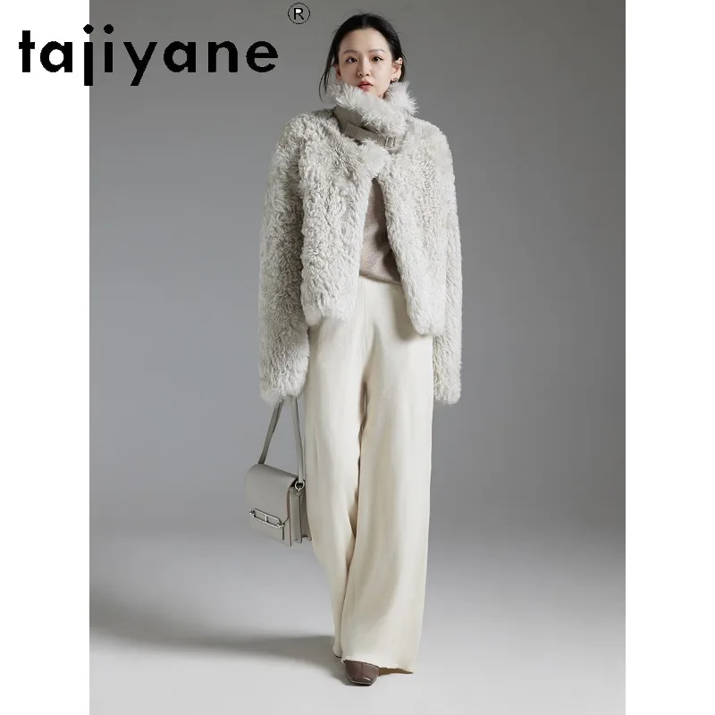 TAJIYANE Natural Tuscan Sheep Shearling Fur Jacket Women Winter Coats Cropped Biker Real Fur Coat Woman Clothing Fourrure Femme