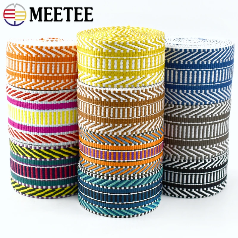 

2/3/5M Meetee 38/50mm Jacquard Nylon Webbing 1.5mm Thick Backpack Strap Decorative Ribbon Band Clothes Tape Sewing Accessories