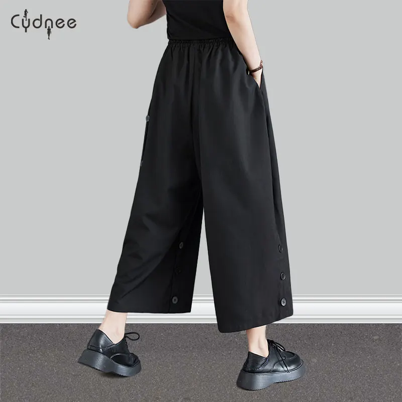 Women Wide Leg Pants With Pockets High Waist Loose Culottes Business Work Palazzo Pants Casual Y2k Jogger Relaxed Track Pants