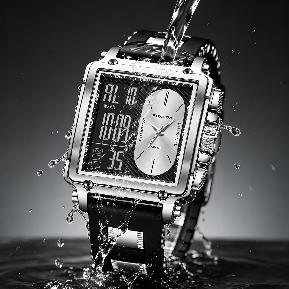 Reloj Digital Cuadrado de Moda LIGE para Hombre, Reloj de Pulsera de Cuarzo Deportivo Casual a Prueba de Agua, Reloj Cronógrafo de Lujo de la Marca FOXBOX