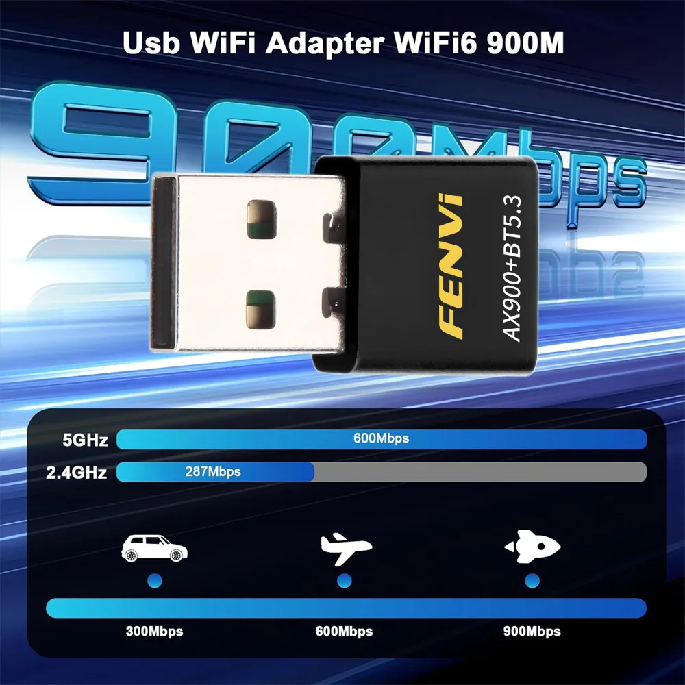 Fenvi WiFi 6 AX900 BT5.3 USB WiFi Adapter 802.11ax Dual Band 2.4G/5GHz WiFi Card USB Dongle Drive Free for PC Win10/11