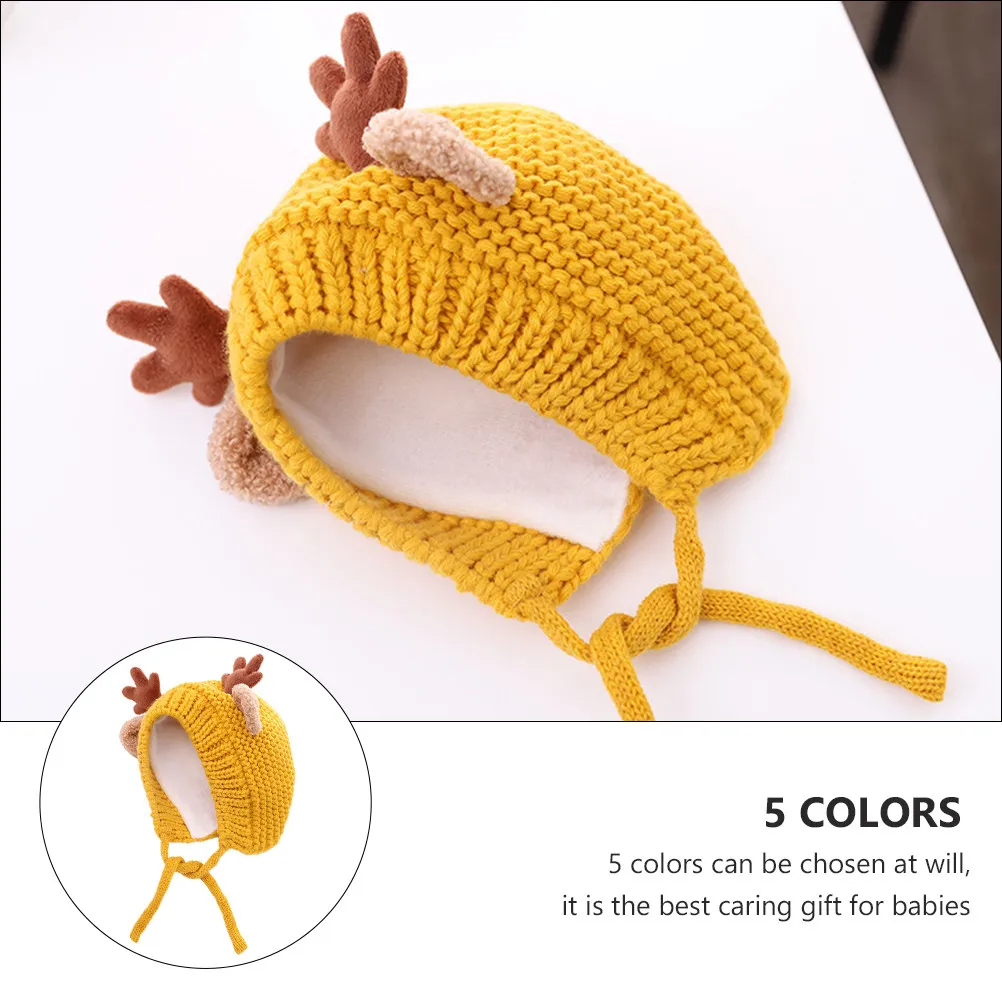 

1Pcs Baby Winter Hat Christmas Knitted Antler Design Soft Fleece Lined Crochet Warm Cap Ideal for Cold Weather Photography