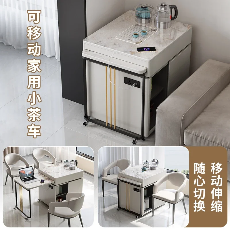 Balcony tea table chairs retractable side few tea cart