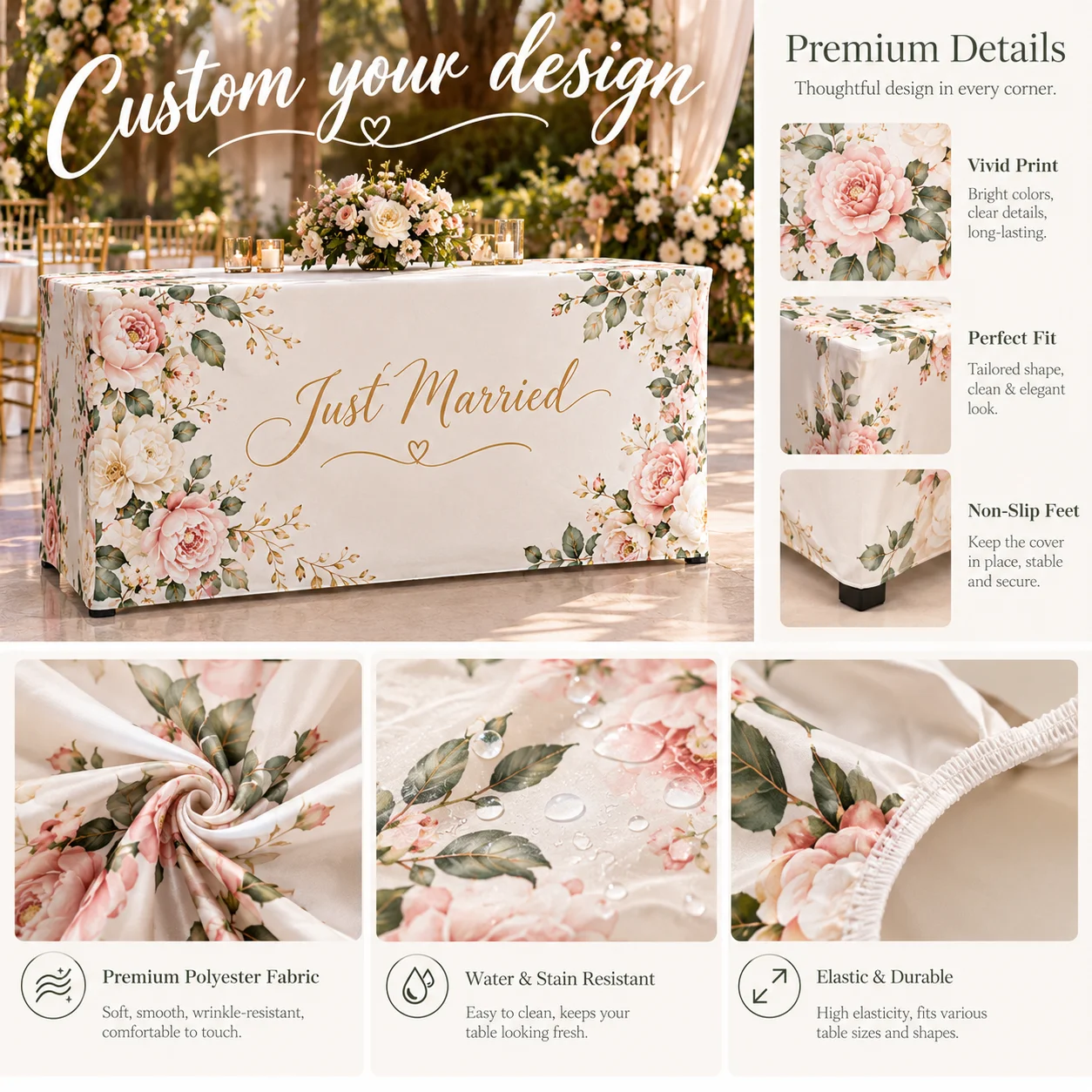 Custom Logo Tablecloth 4FT 5FT 6FT 8FT Polyester Cotton Table Cover Wedding Celebration, Business Banquet