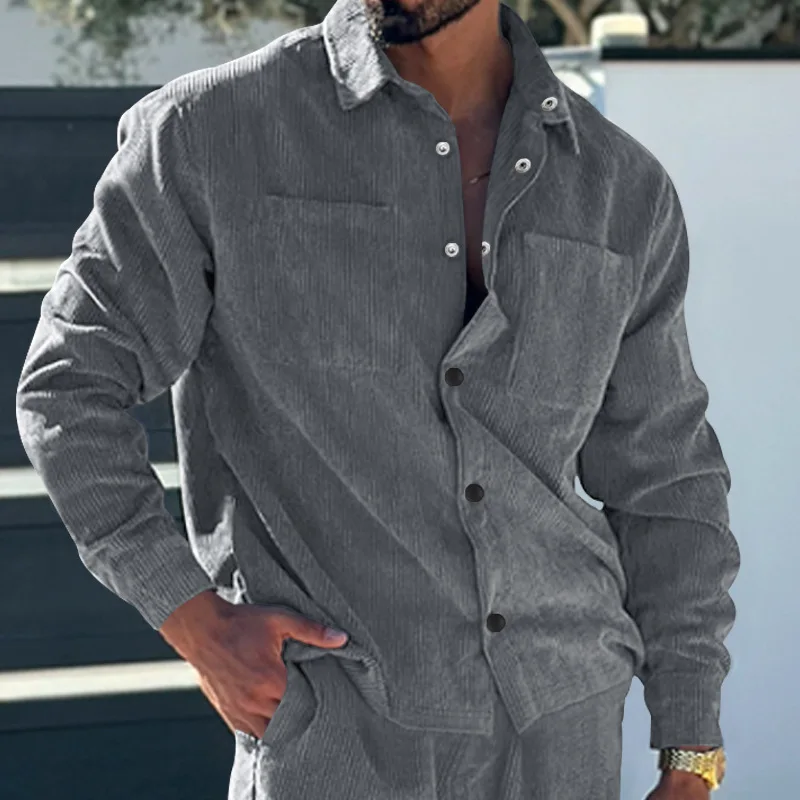 New Men's Corduroy Jackets Autumn Lightweight Work Coats Casual Solid Color Shirt New Trendy High Street Cardigan Jacket Male