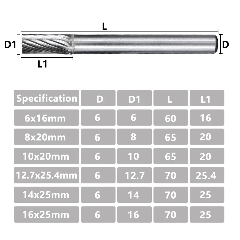 6mm Schaft Dreh Dateien für Metall Durchmesser 16-25,4mm Single Cut Hartmetall Grat Bit Rotary Grate holzbearbeitung Werkzeuge – Detail 5