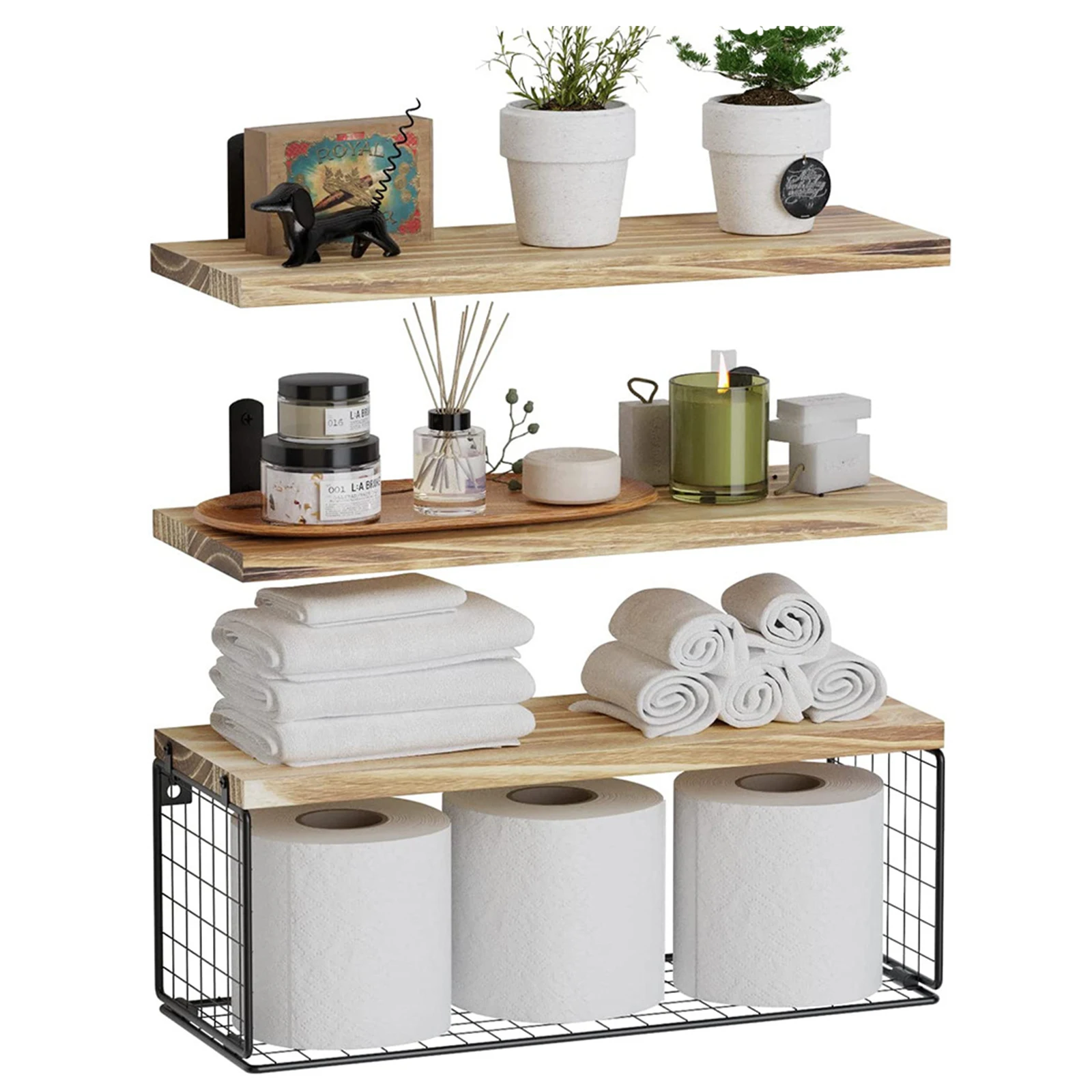 Bathroom Shelves Over Toilet Wall Mounted Floating Shelves Farmhouse Shelf Toilet Paper Holder Bathroom Furniture Sets of 3