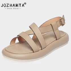 JOZHAMTA Size 34-40 Women Sandals Rome Real Leather Low Heels Shoes For Summer 2023 Wedge Sandalias Platform Casual Ladies Shoes