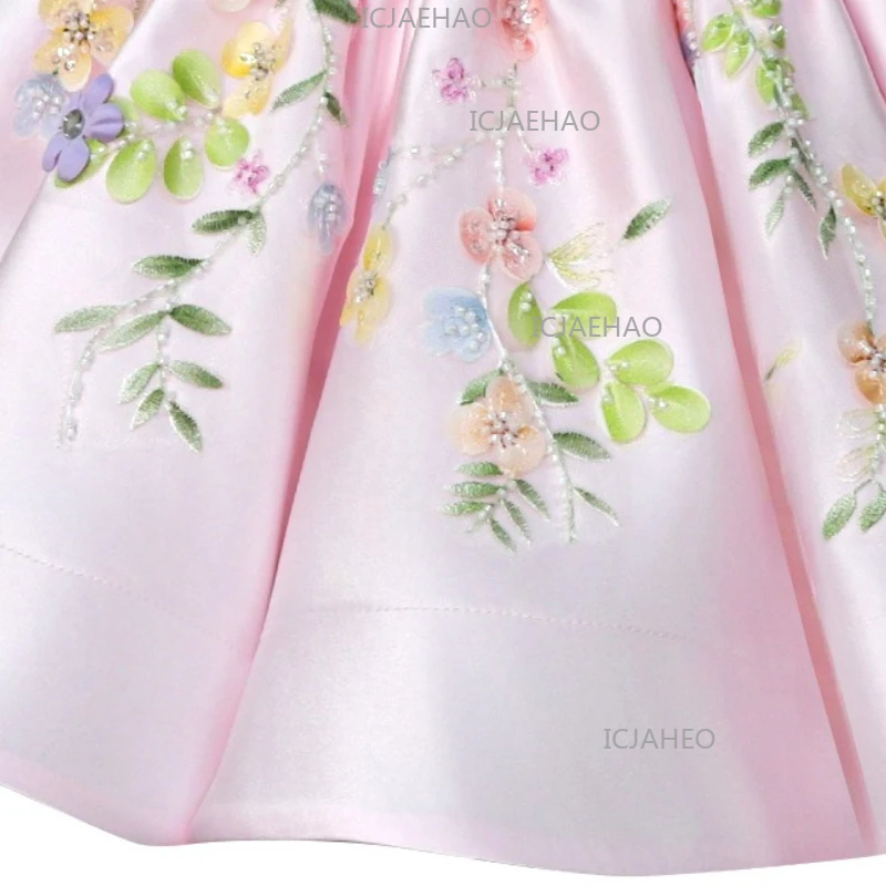 New Handmade Applique Puff Sleeve Princess Dress Girls Gown Pageant Formal Party  Childrens Birthday Celebration Elegant Outfit view 6
