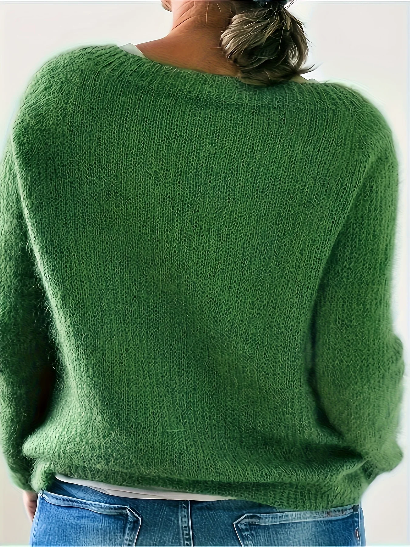Women's boat neck knitted sweater loose long sleeved solid color pullover for autumn and winter casual top