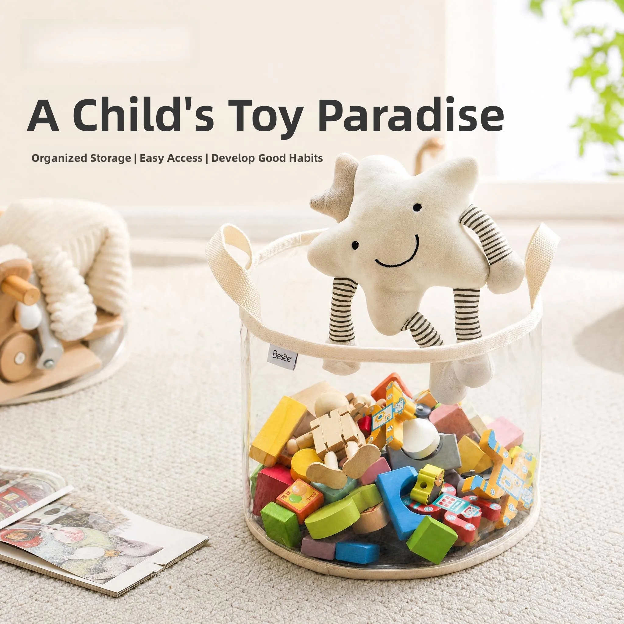 

Large Capacity Toy Storage Box Children's Plush Doll Organizer Bin Transparent PVC Foldable Storage Container for Home Use