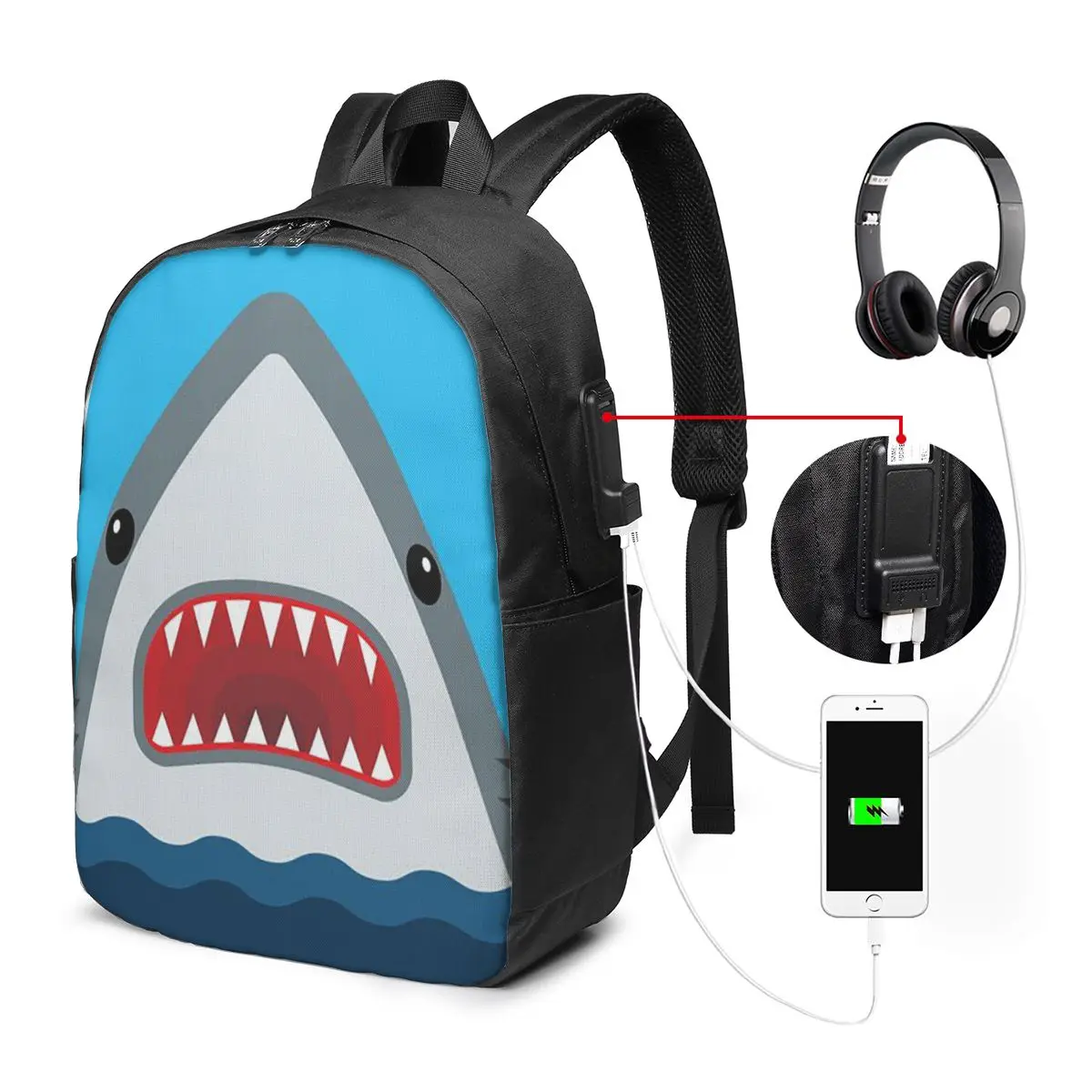 Open Mouth Tiger Shark Cartoon Backpack Travel Notebook Bag Computer College Student School Bag Laptop Shoulder Bags Men Women