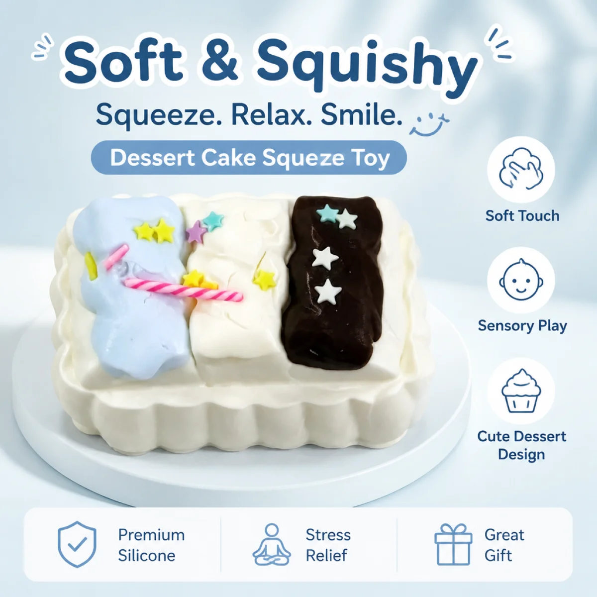 Food Grade Three Color Bear Toast Squishy Toy With Star Candy Decoration Cream Wavy Edge Slow Rebound Soft Squeeze Toy For Kids