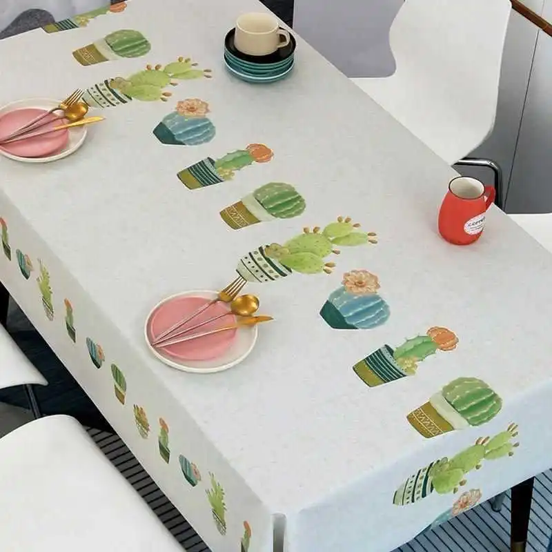 Ethnic Geometric Morandi Leaf Cactus Tablecloth Waterproof Tablecloth Kitchen Decor Coffee Kitchen Party Rectangle Tablecloth