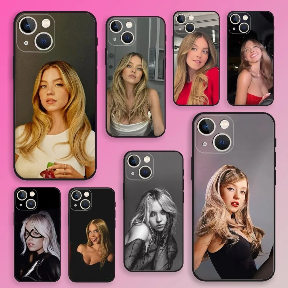 Actress S-Sydney Sweeney Phone Case For iPhone 16,15,14,13,12,11,Plus,Pro Max,XS,X,XR,SE,Mini,8,7 Soft Silicone Black Cover