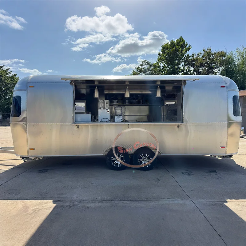 Remolque de comida al aire libre, diseño liso plateado, camión de Catering de cocina móvil práctico Simple