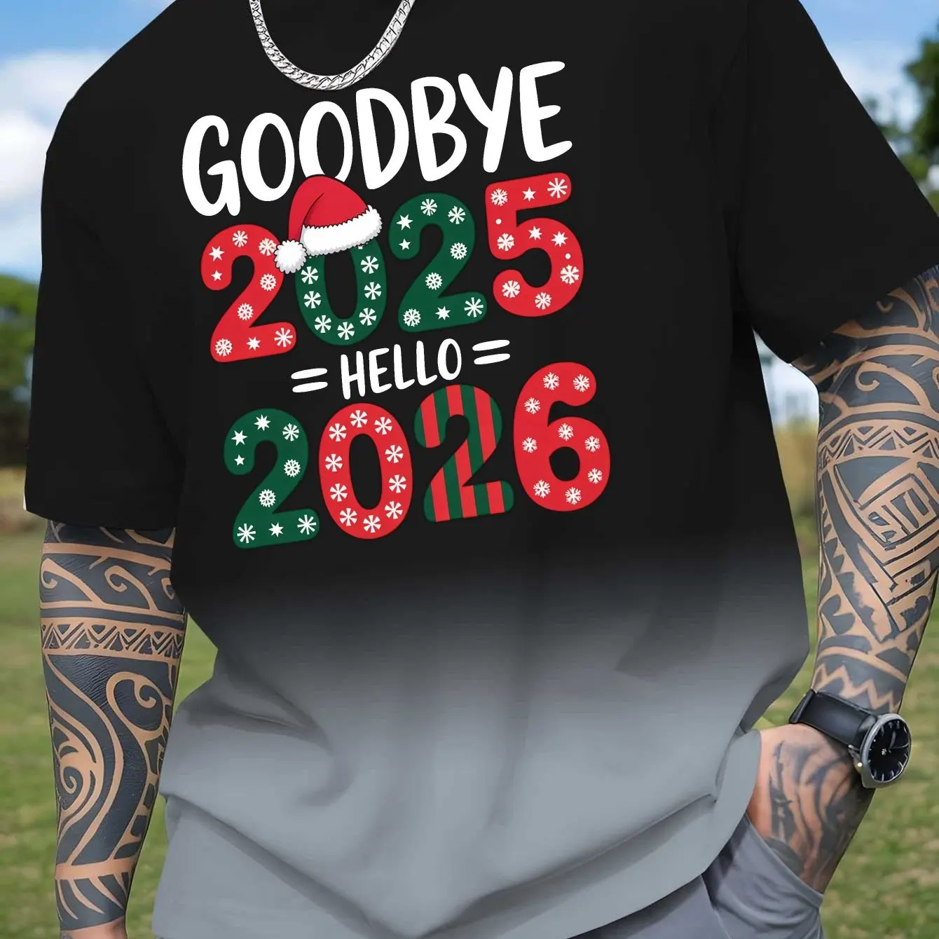 وداعا 2025 مرحبا 2026 الرجال تي شيرت الترفيه موضة التدرج طباعة قصيرة الأكمام عيد الميلاد السنة الجديدة كرنفال حفلة الرجال الملابس