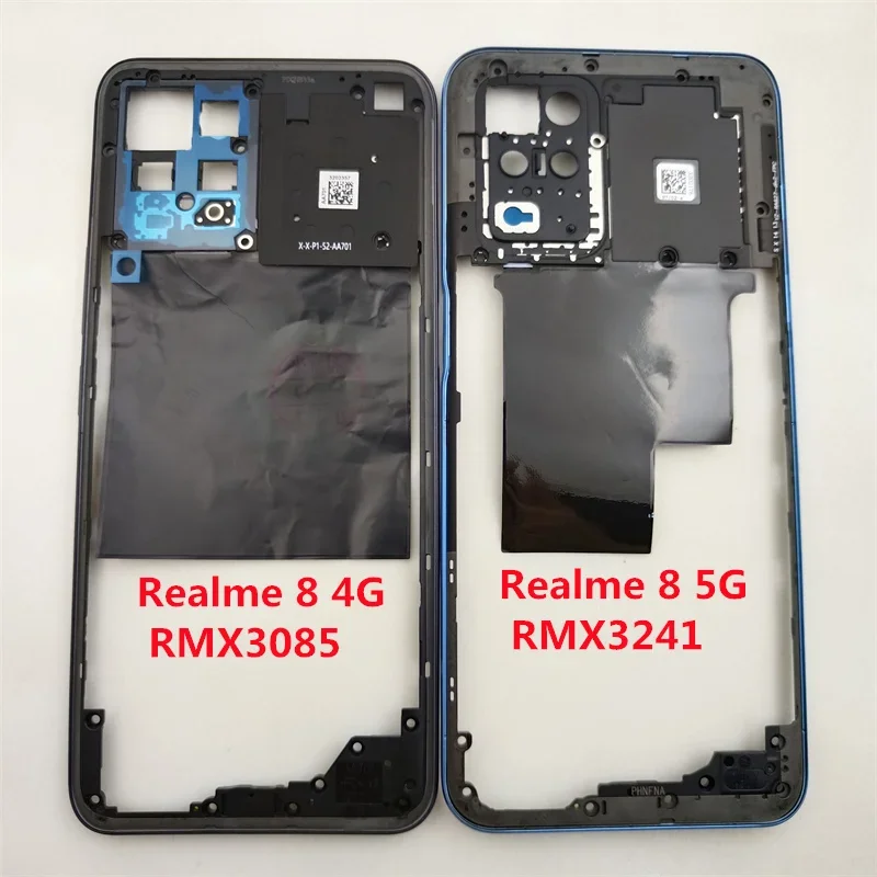 For Realme 8 4G 5G RMX3085 RMX3241 Middle Frame Housing Bezel Middle Frame Cover With Power Volume button Repair Parts