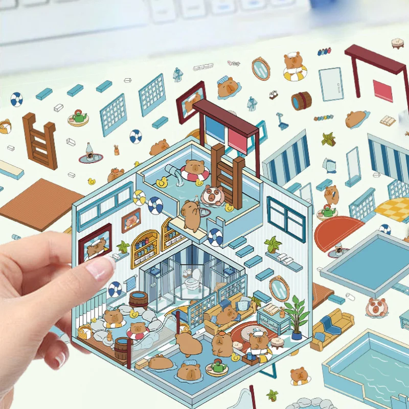 Cute Capybara Bathroom Landscaping Miniature Landscape Sticker3D Unwind Visual Stereoscopic Pet Sticker