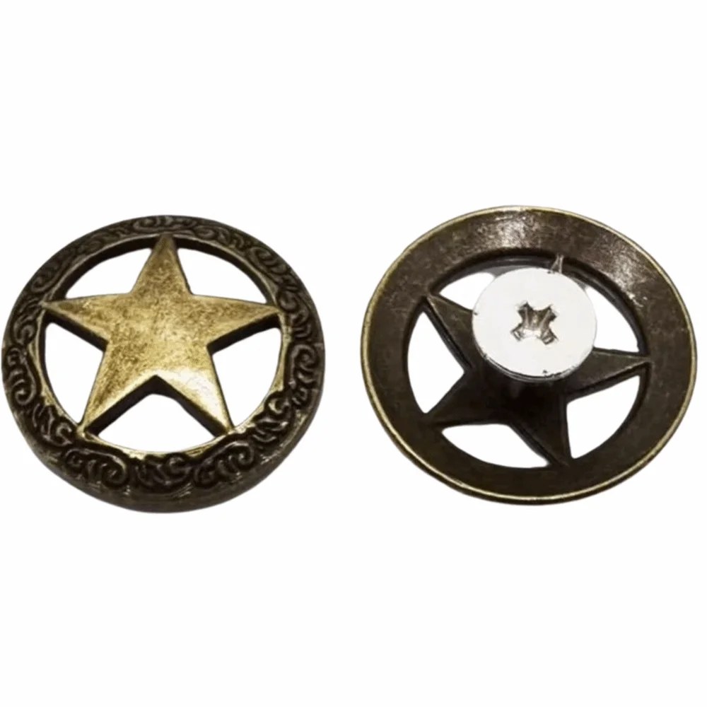 Stars Hollowed Out Replacement Casting Buckle Round Shape Small Size Vintage Metal Concho Rivet Nuts Screw Back