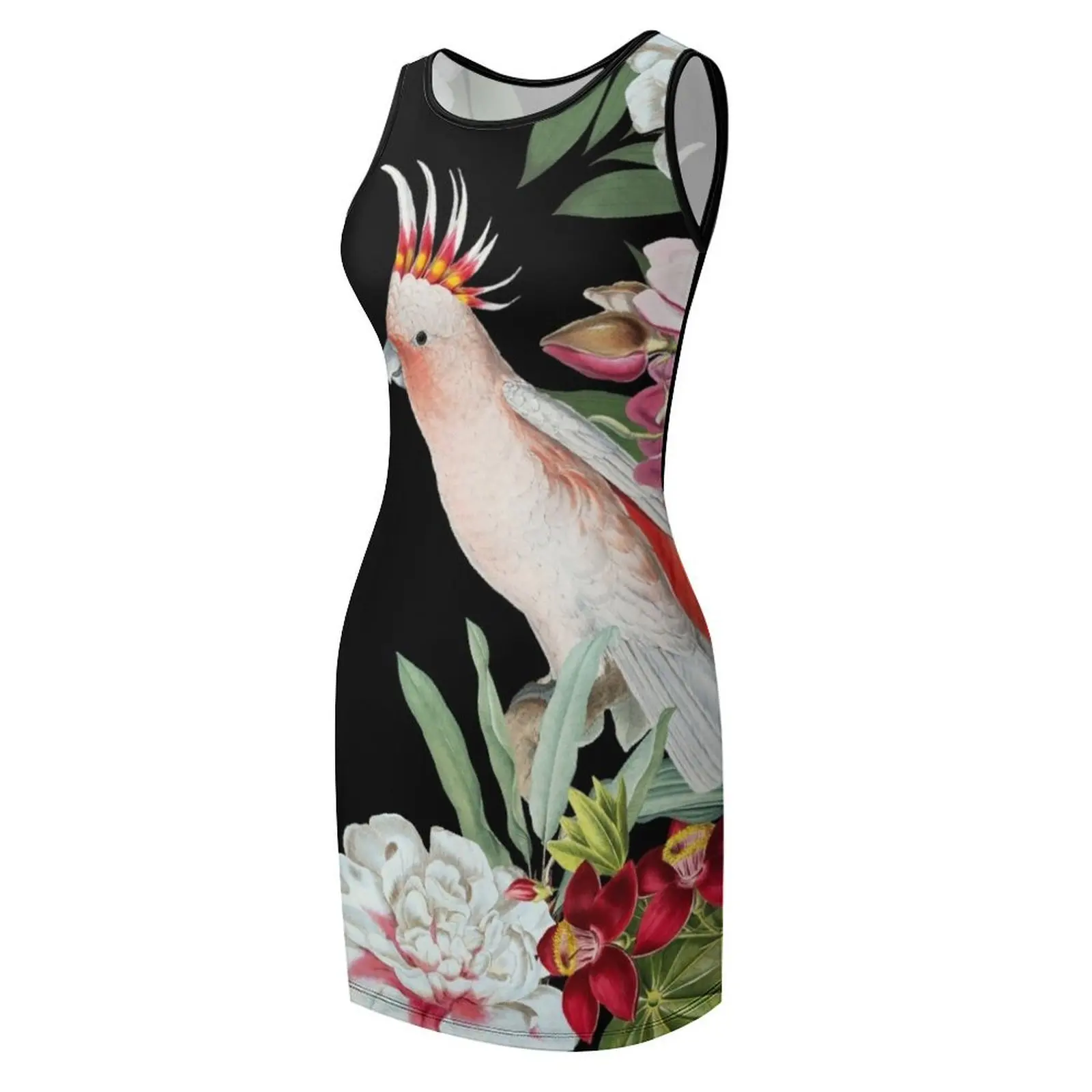花柄のジャングルのピンクのオウム ボタニカル ナイト ガーデン ノースリーブ サンドレス 女性用のエレガントなドレス イブニング ドレス 女性