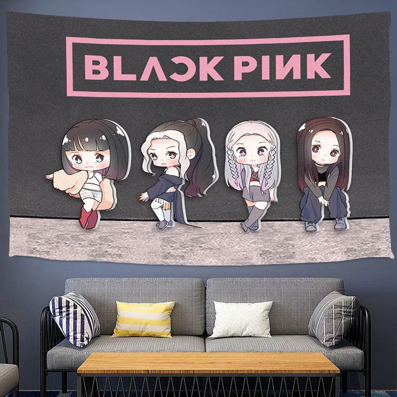 Decorative Wall Tapestry Kpop-Blackpink Decoration Black Outdoor Decor Panoramic Wallpaper Bedroom Tapestries Headboards Hanging