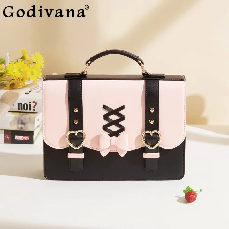 

2025 New Japanese Original Lolita Single Shoulder Bag Cute Bow Ribbon Sweet Cool Girl Color-Block Single Shoulder Bag for Women