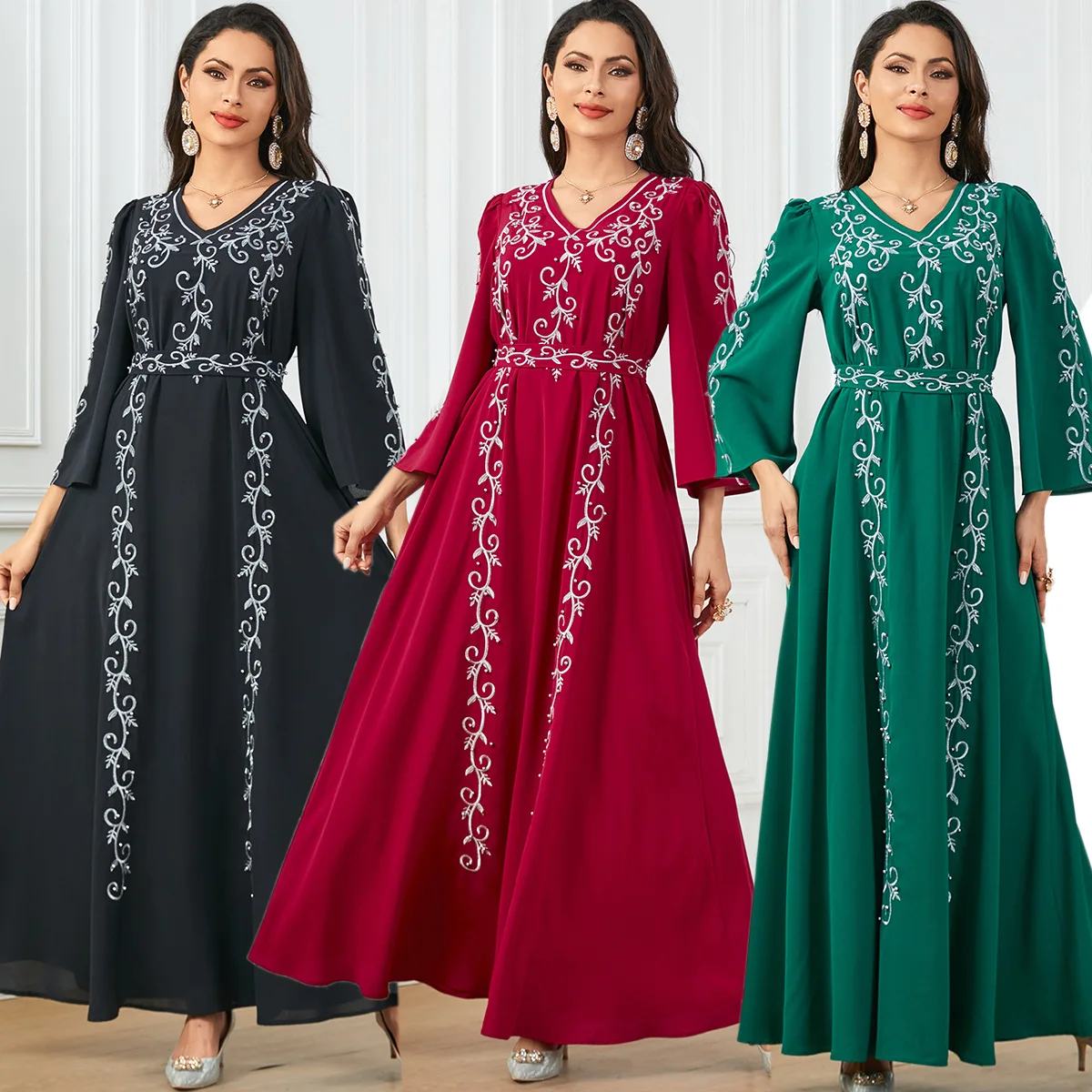 Eid Muslim Dresses For Women Dubai Abaya Turkey Kaftan Ramadan Embroidery Beaded Maxi Party Dress Caftan Jalabiya Djellaba Abaya