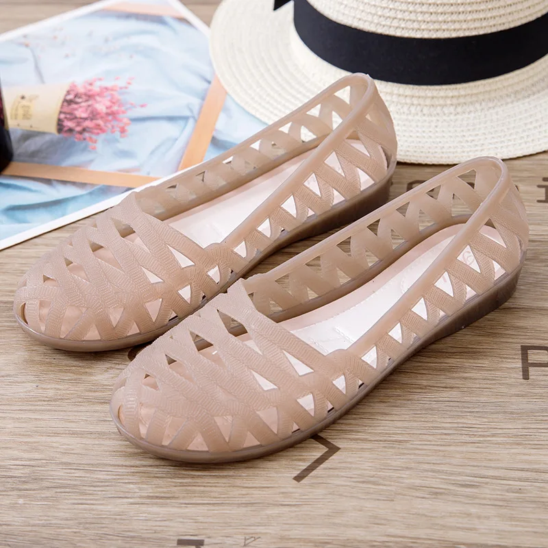 Women Purple Hollow Breathable Plastic Shoes Round Toe Low Price Wedges Slip-On Concise Daily Casual Loafers