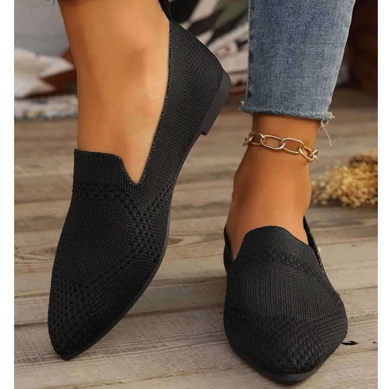 

New Women's Pointed Toe Flat Shoes Solid Color Knitted Slip on Shoes Casual Breathable Ballet Flats Women Flat Shoes Loafers