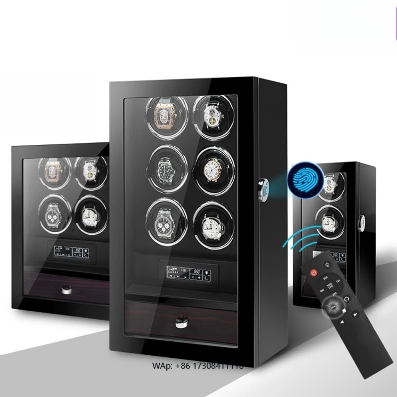 Watch Winder Luxury Automatic Watches Safe Box with Fingerprint Unlock Remote Control Clock Shaker Case Wooden Watch Storage Box
