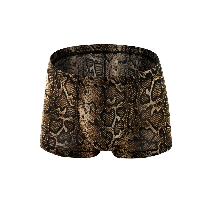 Men's Boxer Panties Leopard Print Snake Print Low Waist Underwear Sexy Breathable U Convex Pouch Lingerie Underpants Bikini Slip