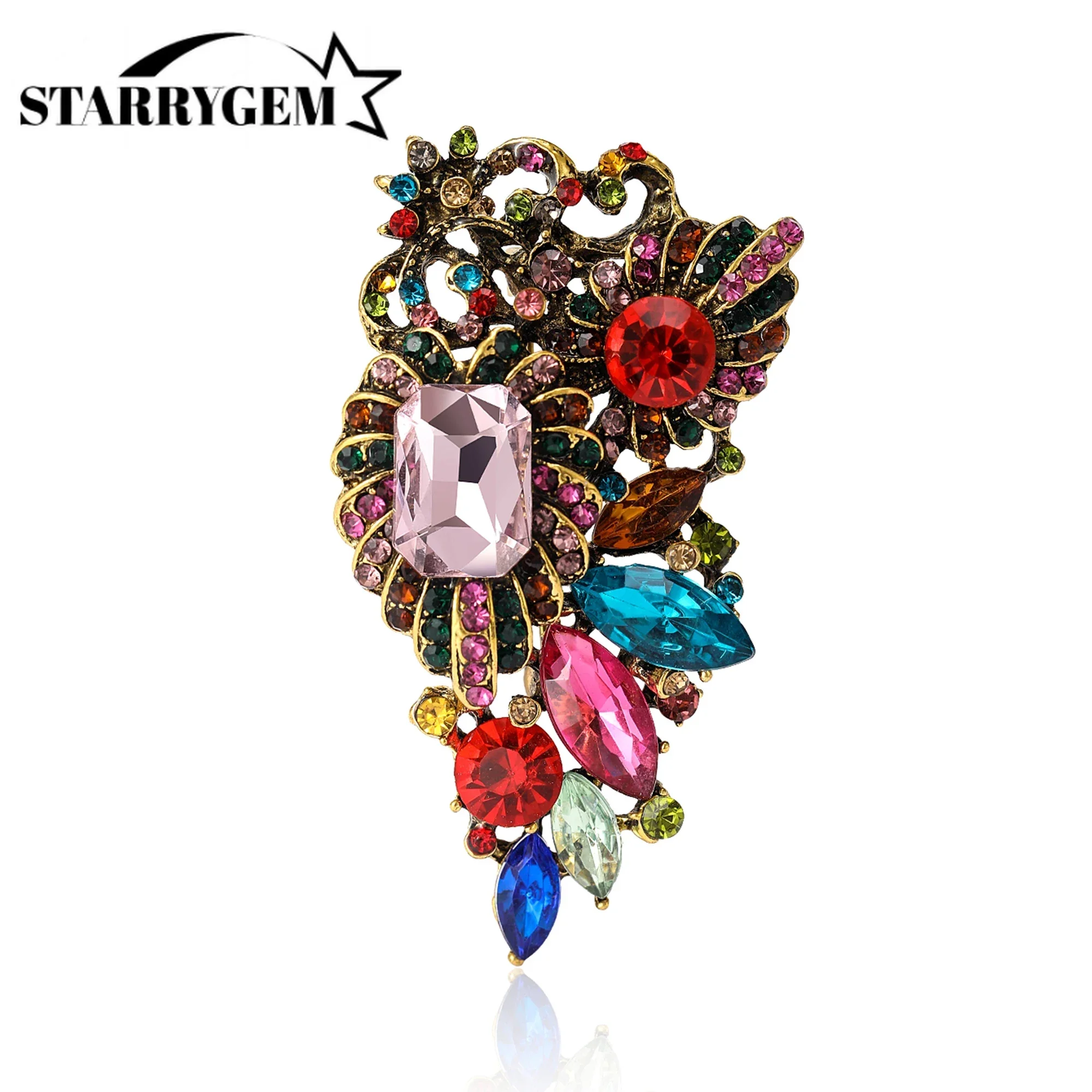 Rhinestone Flower Brooches for Women Unisex Trendy Multicoloured Crystal Glasses Pin Office Party Friend Gifts Accessories