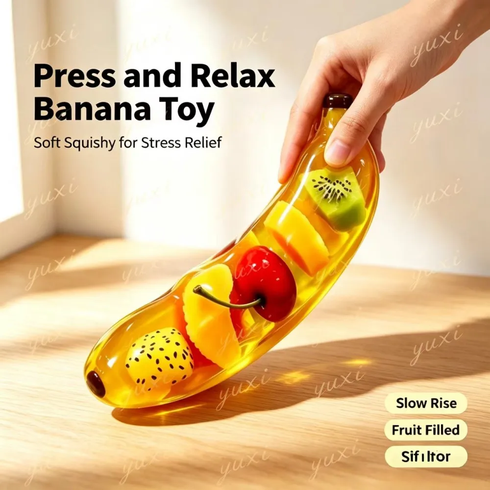 Transparent Banana Fruit Squeezing Toy Slow Lift Stress Relieving Toy Sensory Toy Children's Office Stress Relieving Gift