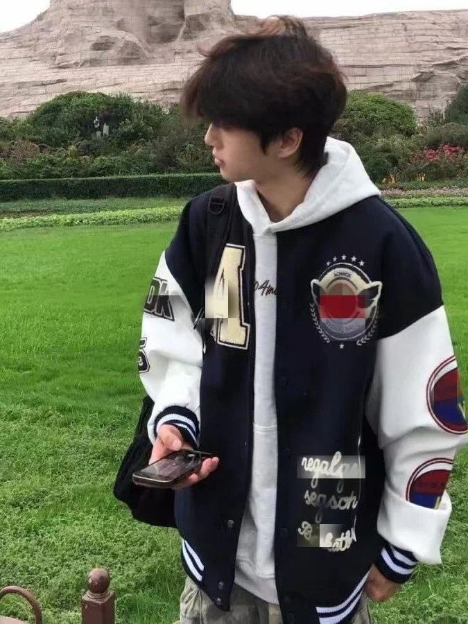 

Утепленная свободная бейсбольная куртка в американском стиле для мужчин с вышивкой из махровой ткани, хлопковая, осенне-зимняя верхняя одежда