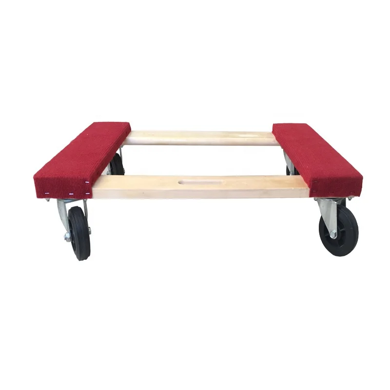 

1000lb Capacity Red Carpet Ends Hardwood Frame China Manufacturing Factory Price Furniture Moving Dolly