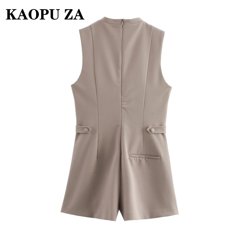 KAOPU ZA 2024 Autumn Wear New Lady Casual Button Jumpsuit Shorts Commuting Spring Female Stand Collar Ruffles zipper Sleeveless