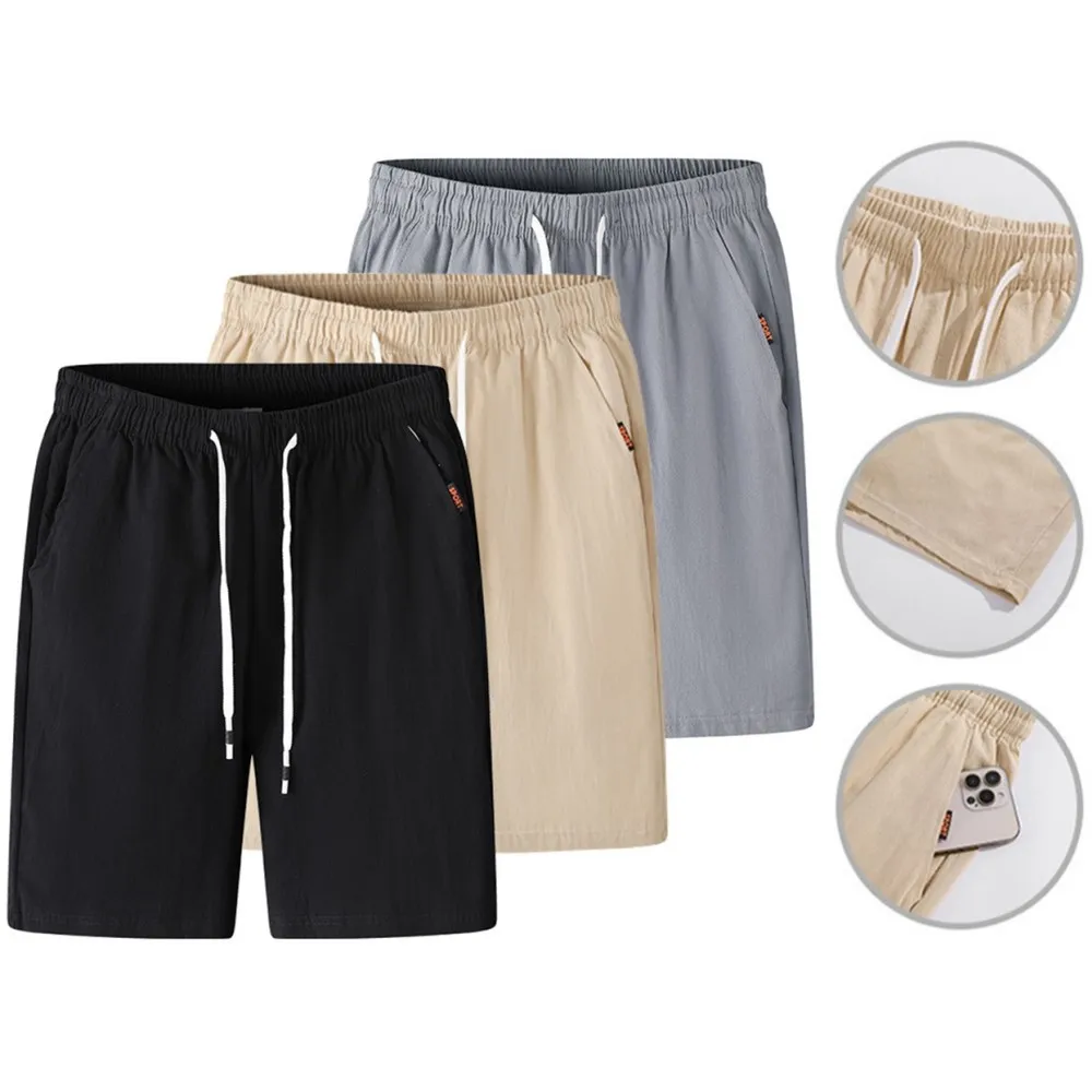 Calção de linho masculino tamanho grande, simples, casual, calção de praia, fitness, corrida, calça curta masculina, sudorese solta, verão