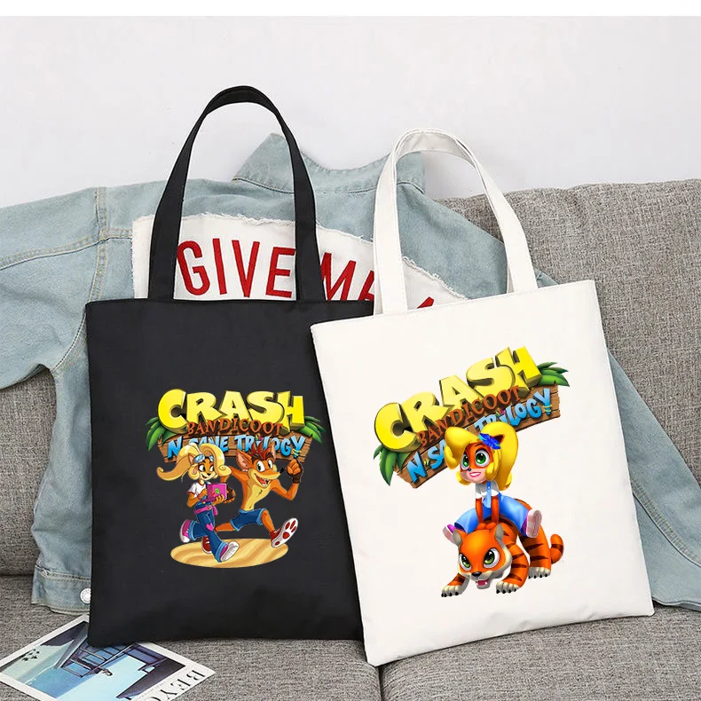 

Сумка-тоут с принтом Game Crash Bandicoot, сумки-шоппер в стиле аниме, сумки на плечо, холщовая сумка, повседневные сумки для покупок для студентов
