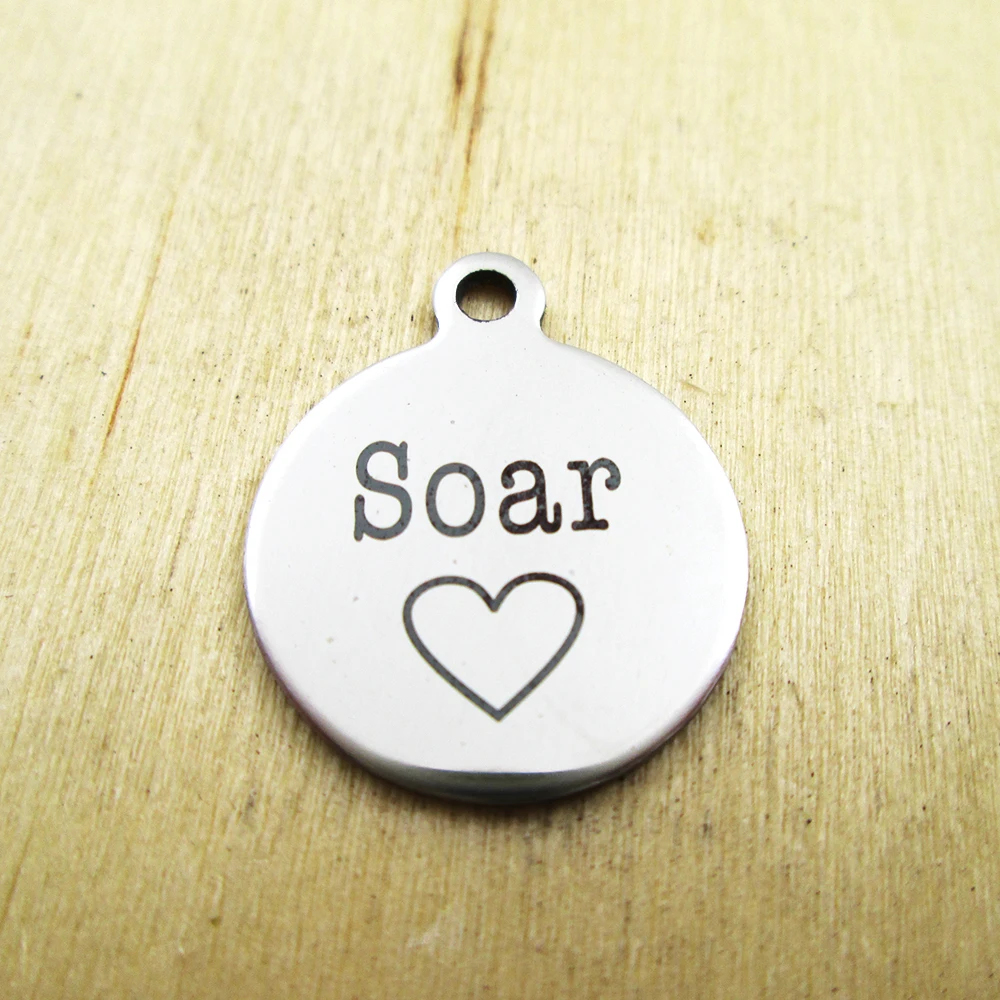 

20pcs-SOAR heart stainless steel charms Laser Engraved Customized DIY Charms Pendants