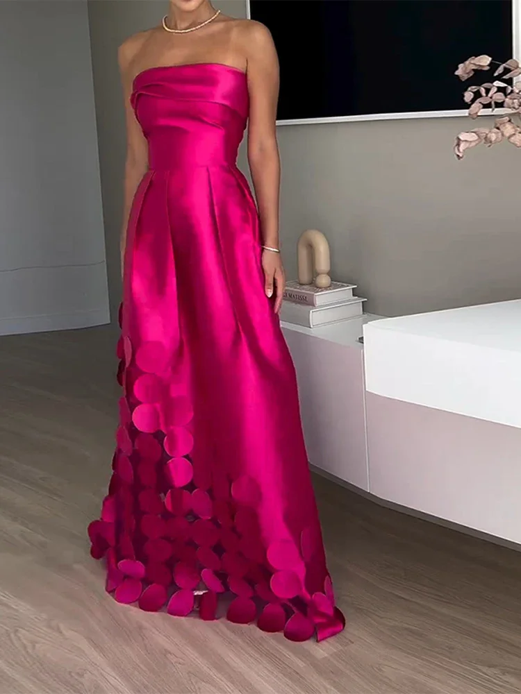 فستان دائري بدون حمالات فستان عالي الخصر من الساتان مثير للحفلات الاجتماعية ثوب مسائي أنيق للتخسيس فساتين طويلة للنساء #5