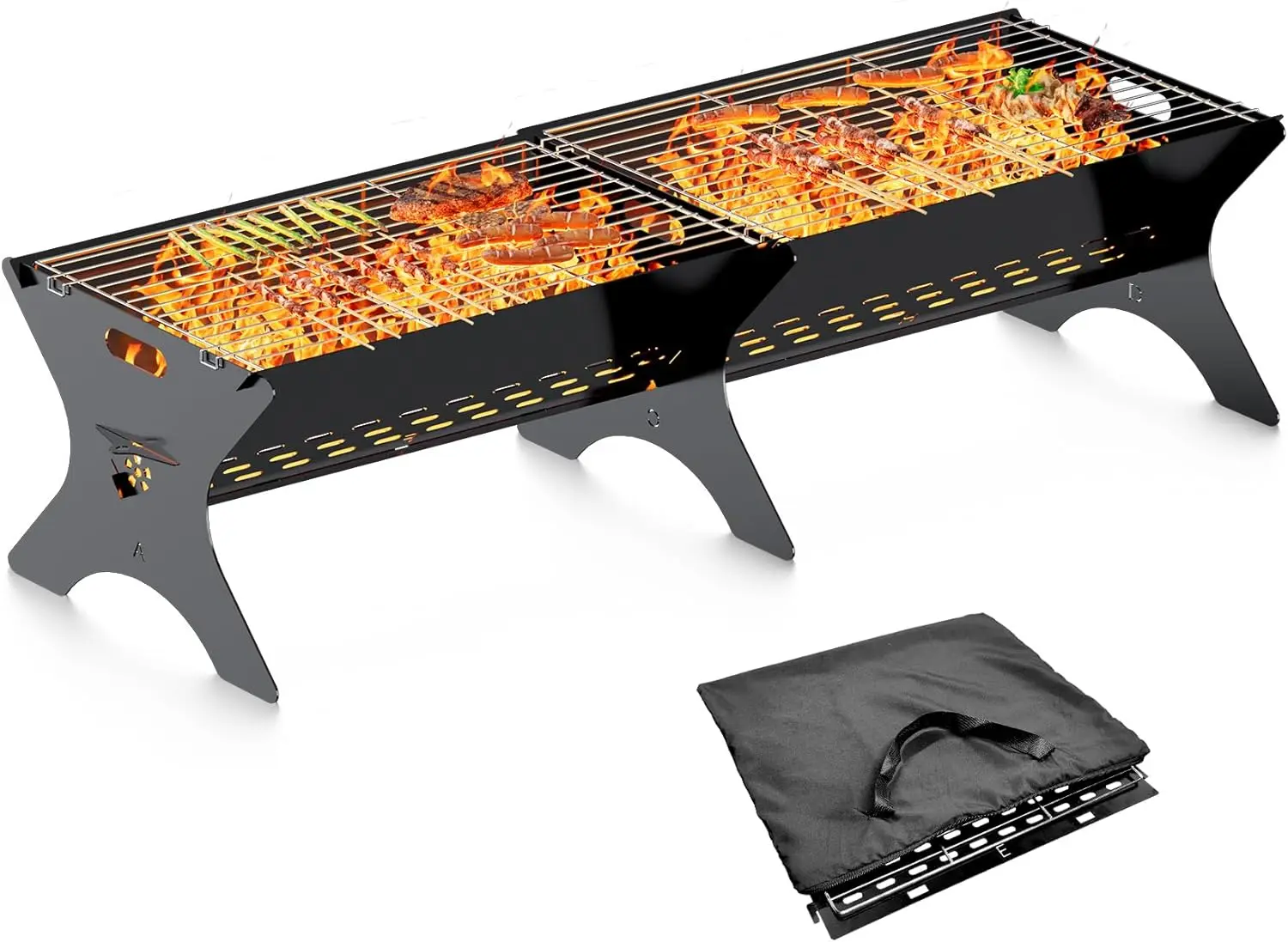 

Charcoal Grills 2 Packs | Portable Folding Camping Grills, Backpacking & BBQ Grill, Heavy Duty Firepit Grate Grill with Carry