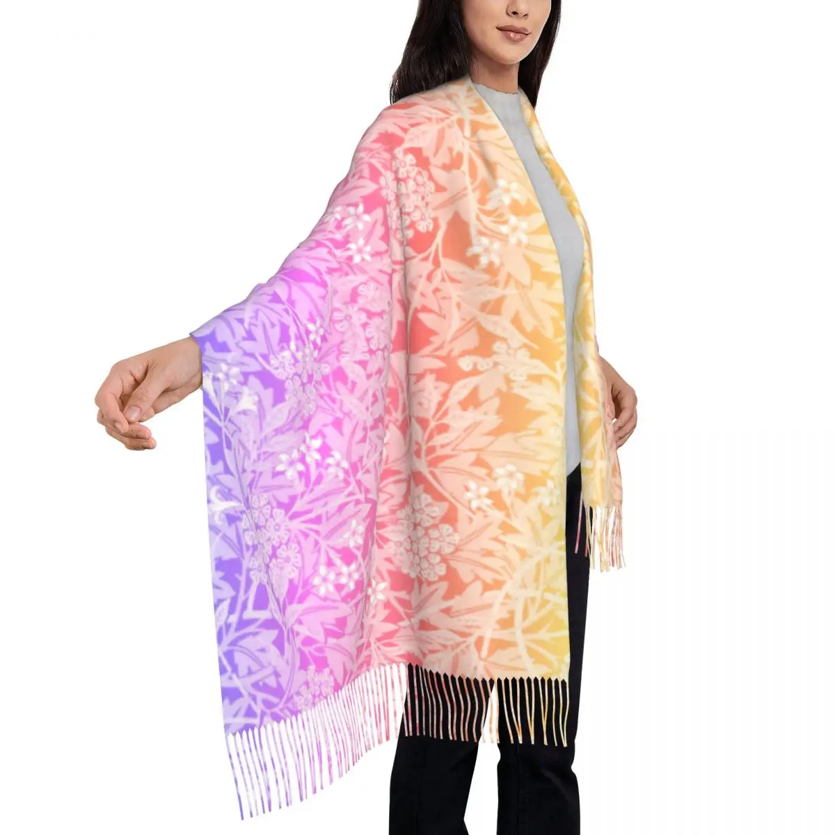 

Keep Warm Scarf Autumn Rainbow Ombre Shawls and Wraps Retro Floral Print Custom Foulard Unisex Fashion Large Scarves