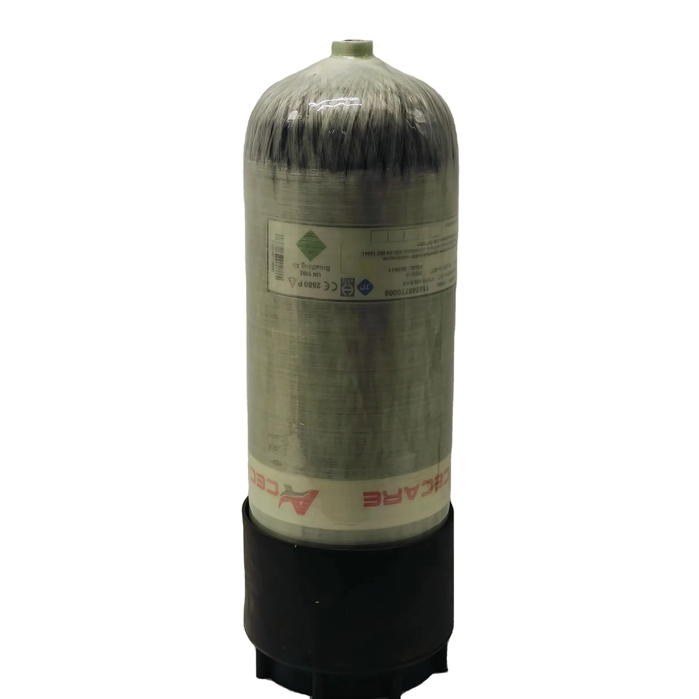 ACECARE 300Bar 4500Psi 12L أسطوانة ألياف الكربون HPA مع صمام قياس مزدوج محطة تعبئة المطاط واقية أسفل SCBA الغوص