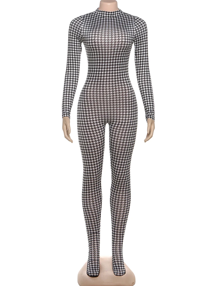 Combinaison de pied Sexy pour femmes, imprimé serpent, tendance d'automne, col rond, manches longues, extensible, Slim, Clubwear de rue, fermeture éclair, salopette Slim