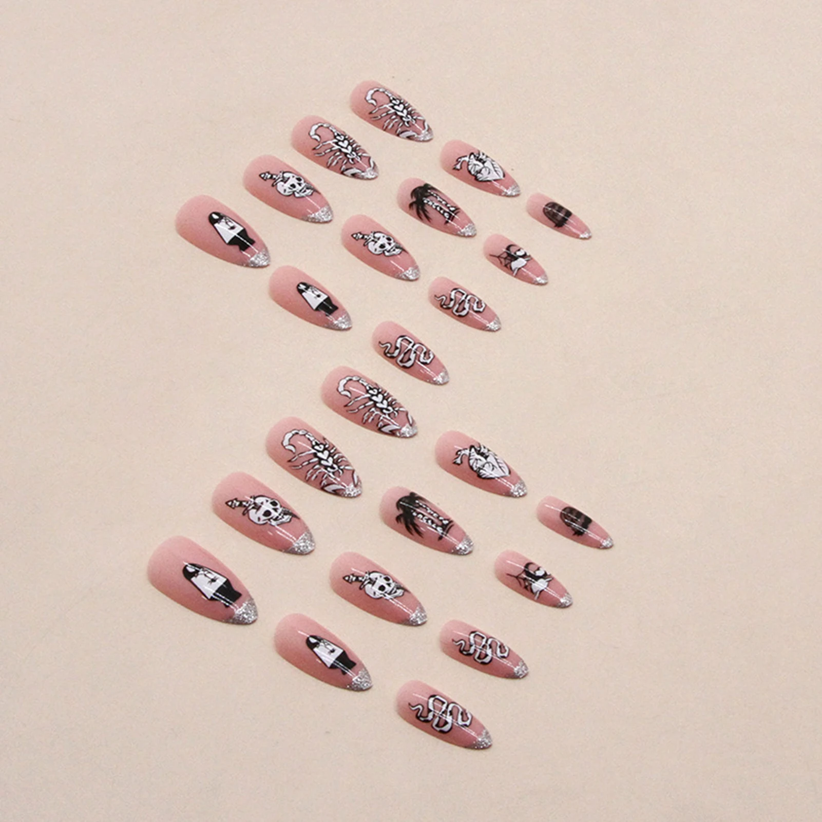 Crânio e lápide amêndoa unhas postiças, Split-Resistente, Resistente a manchas, para Nail Art, Iniciantes Prática