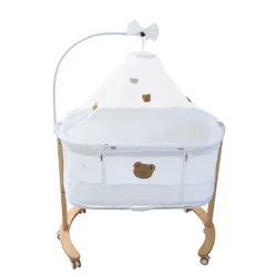 Bear wooden bed Portable movable crib Foldable height adjustable spliced baby cradle bed