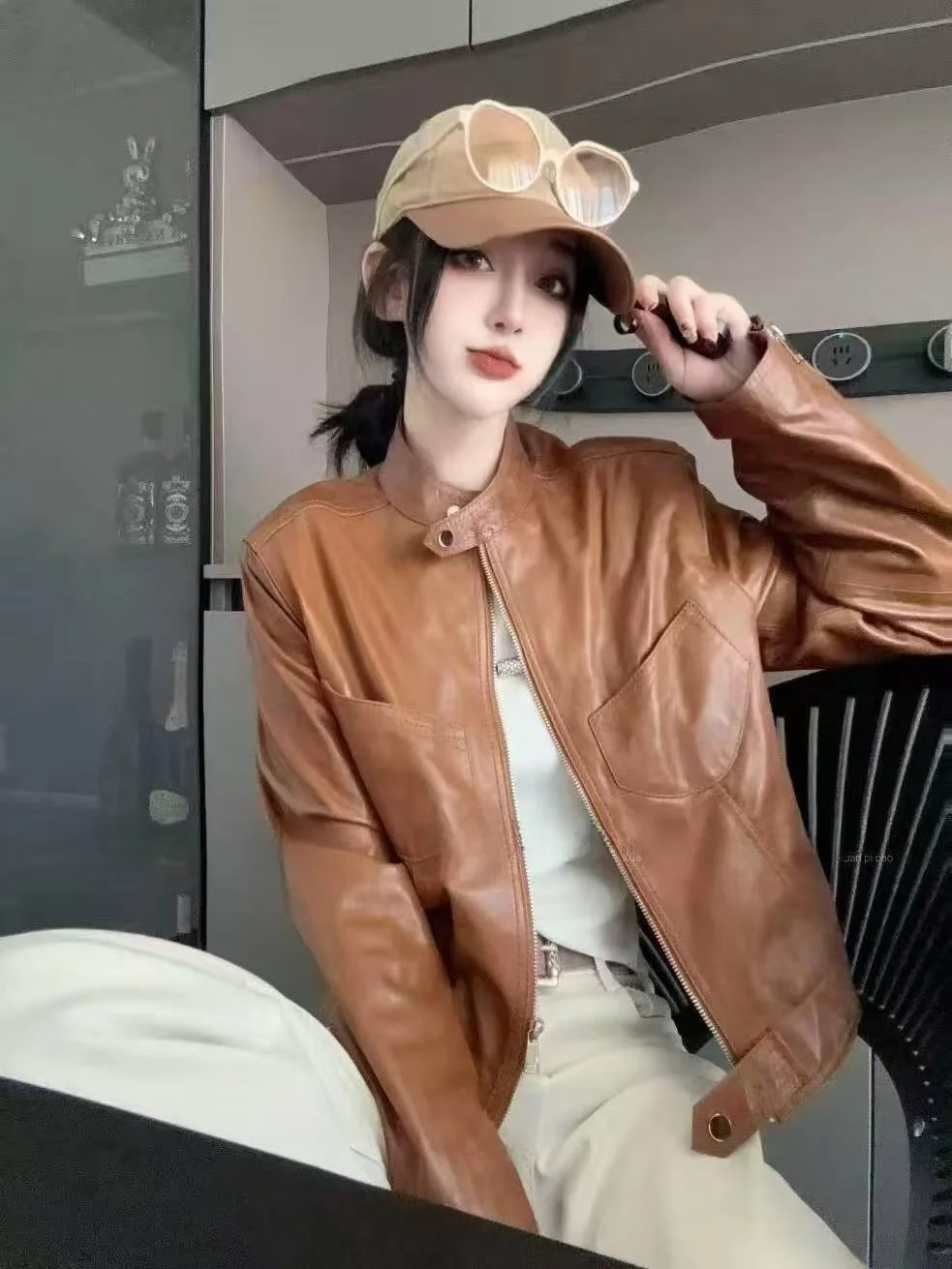 

Ning 2025 New Sle Women's Leather Jaet eepskin Coat Luxury Sensation Small Size Genuine Leather Long Sve