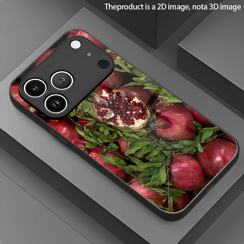 Fresh Fruit Pomegranate Pattern 2D Phone Case for iPhone 17/16/15/14/13/12/11/X/XR/XS Max/Pro/8 plus Glass Protective Cover