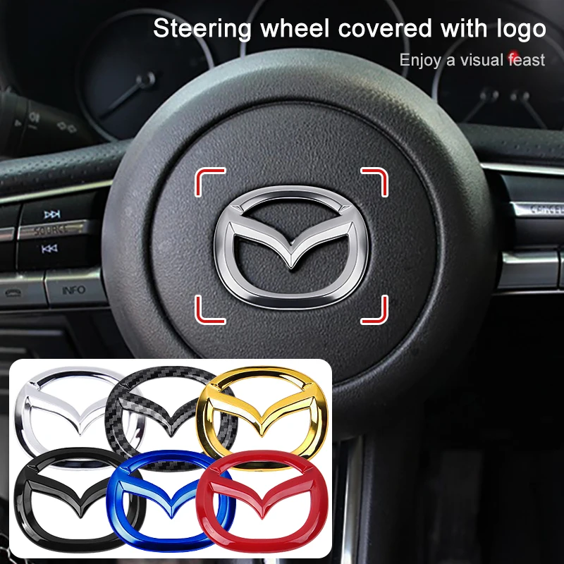 Car Steering Wheel Center Emblem Stickers Accessories For Mazda 3 Axela CX5 CX3 CX4 CX30 CX9 Atenza Demio RX7 RX-7 RX-8 626 MX-3